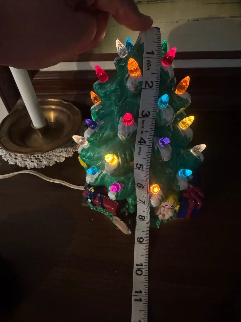Vintage 1970s Ceramic Christmas Tree – 9” – Complete with Light & All Peg Lights